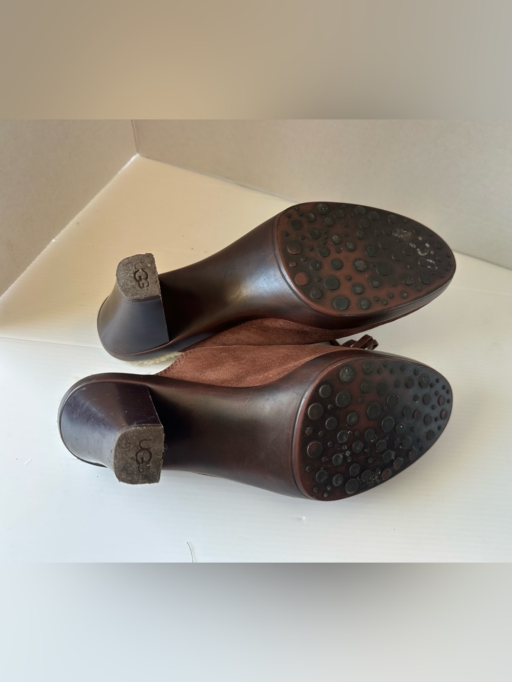 Vintage UGG Molly Suede Shearling Slip On Clog Heels Mule Shoes Womens 8 - Picture 6 of 7